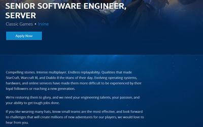 暴雪招聘資深軟件工程師，暗黑破壞神2重制版或即將啟動